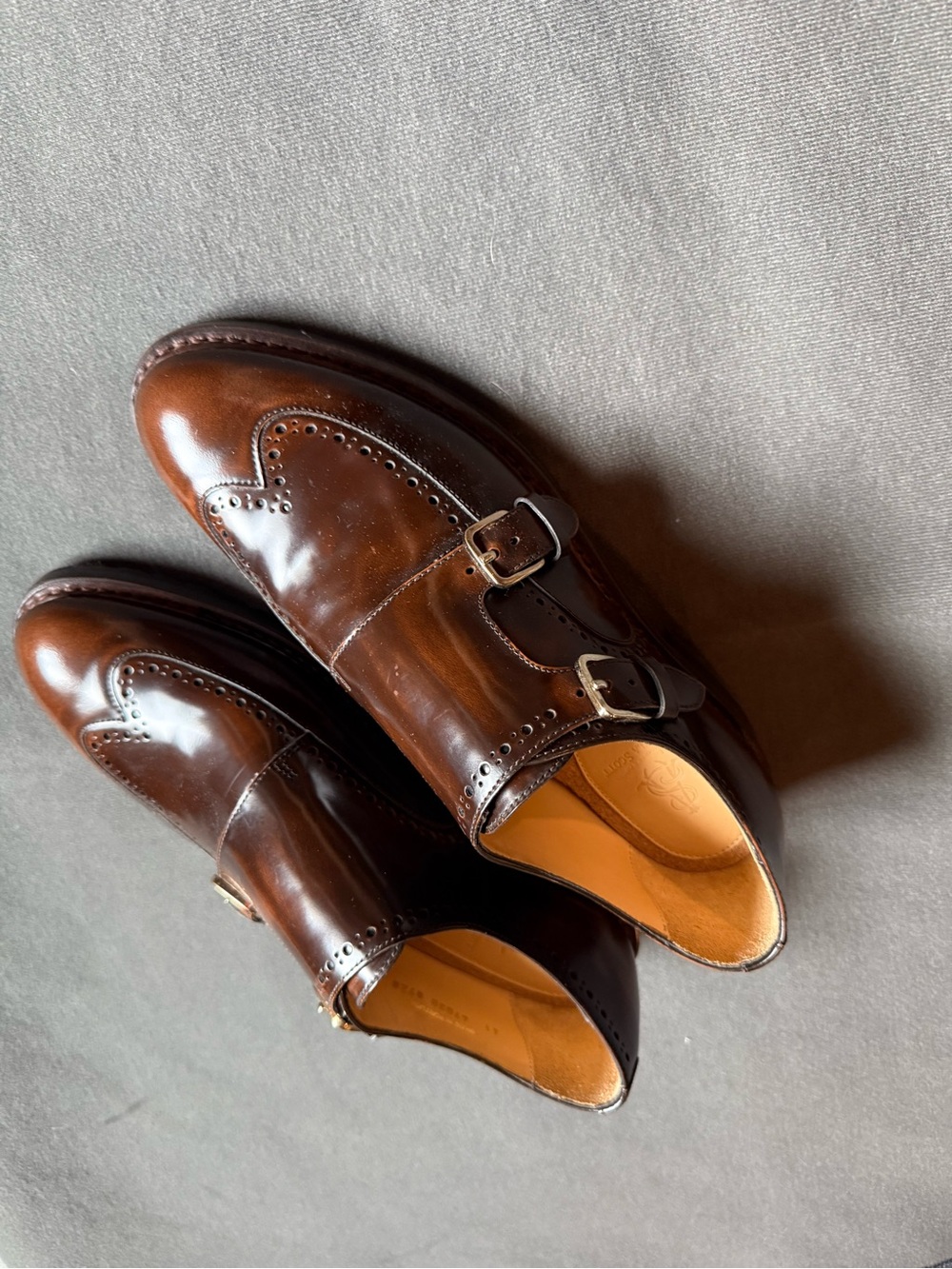 Angela Scott Women's Double Monk Wingtip Loafers in Brown Leather - Picture 5 of 7